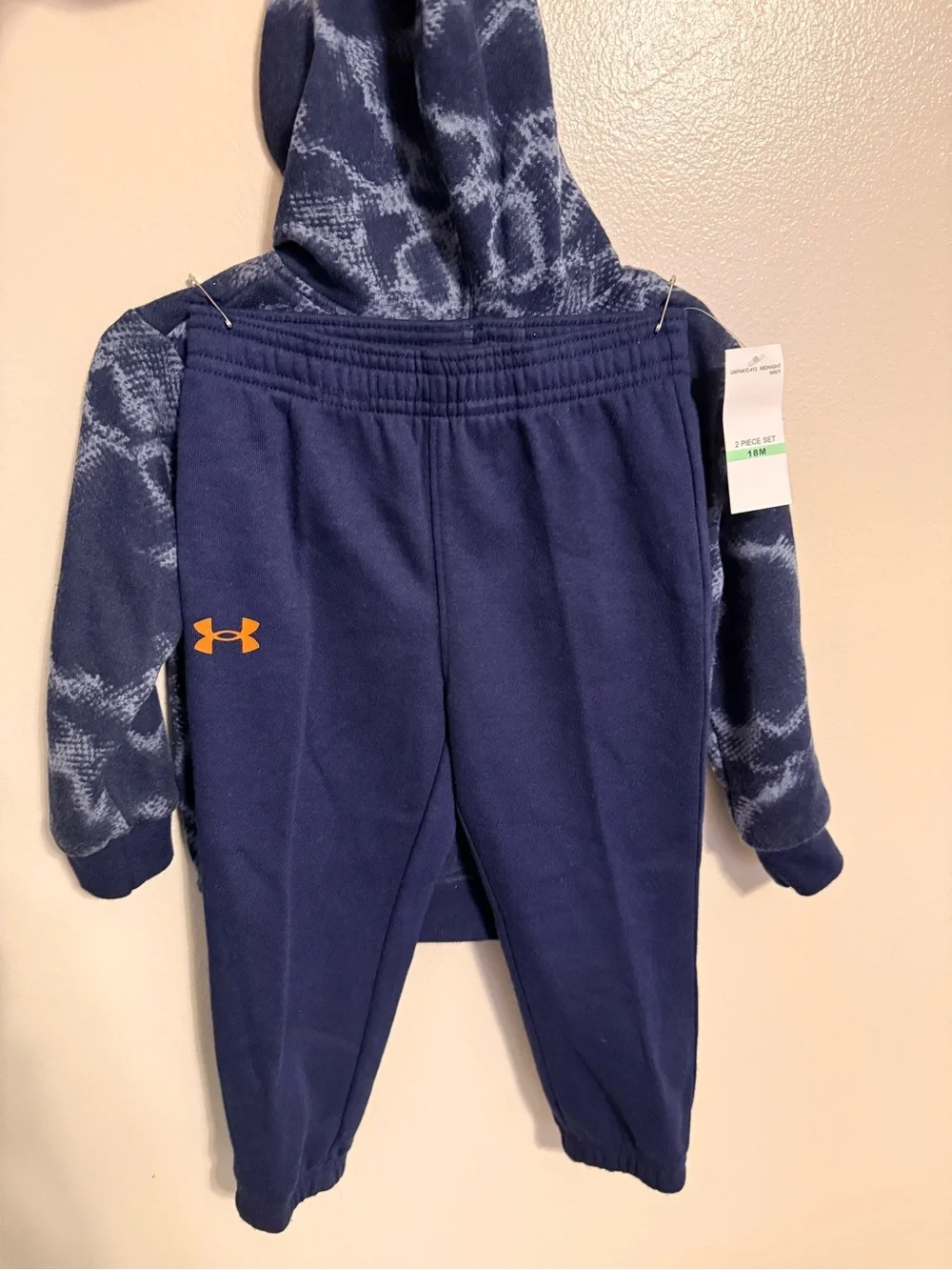 Under Armour Toddler Boys 18M Hoodie Jogger Set Navy Camo Orange Logo 2-Piece
